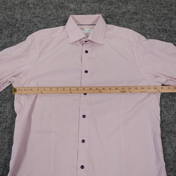 ETON Dress Shirt‎ Mens 46 -16 1/2 Pink Micro Check Long Sleeve Button Up - Picture 7 of 14